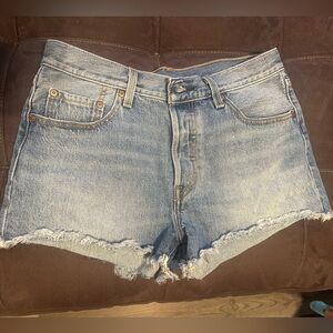 Levi's Blue Frayed Jean Shorts